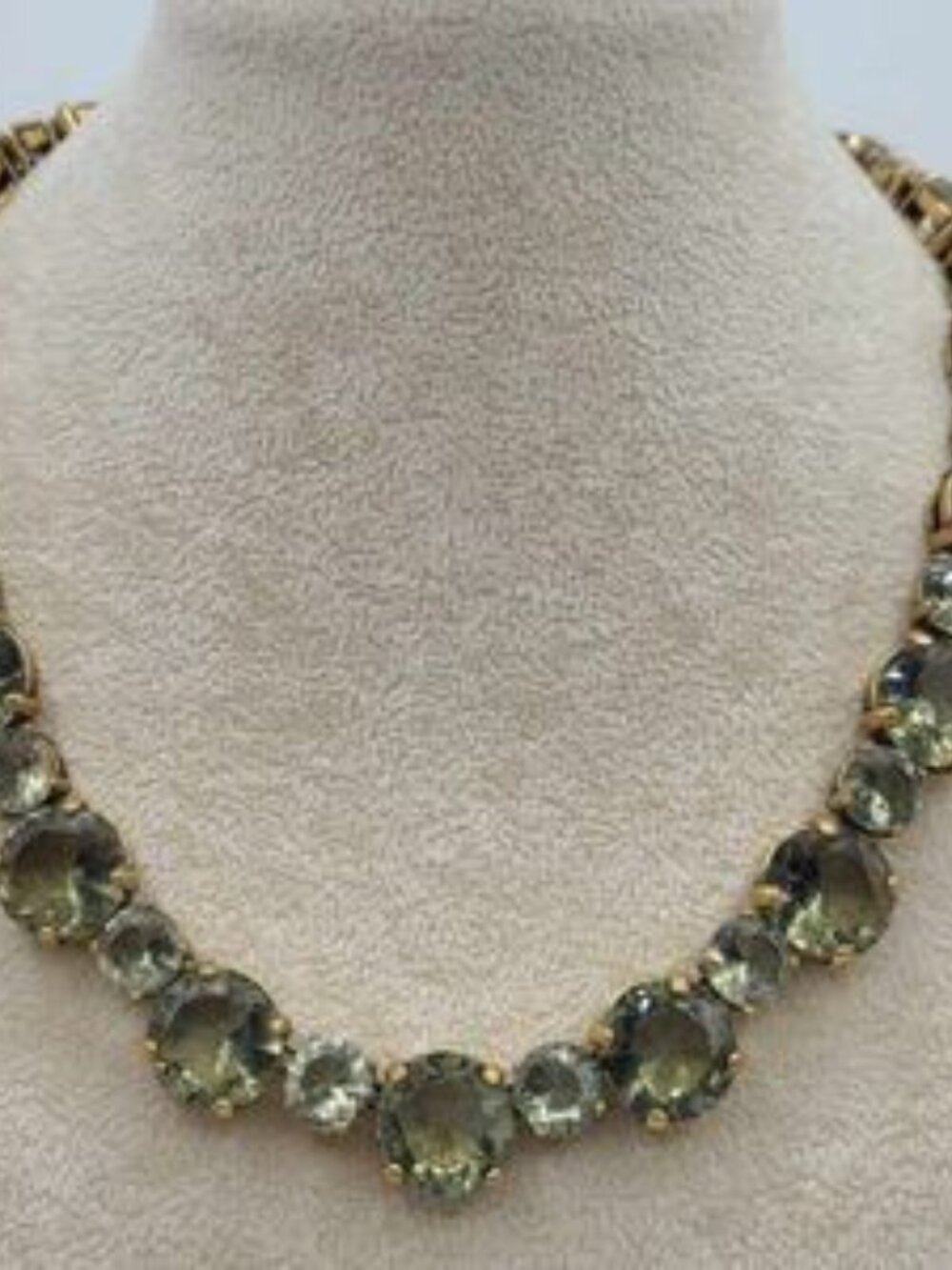 J Crew Chunky Olive Green Crystal Necklace in Gold Covered Brass